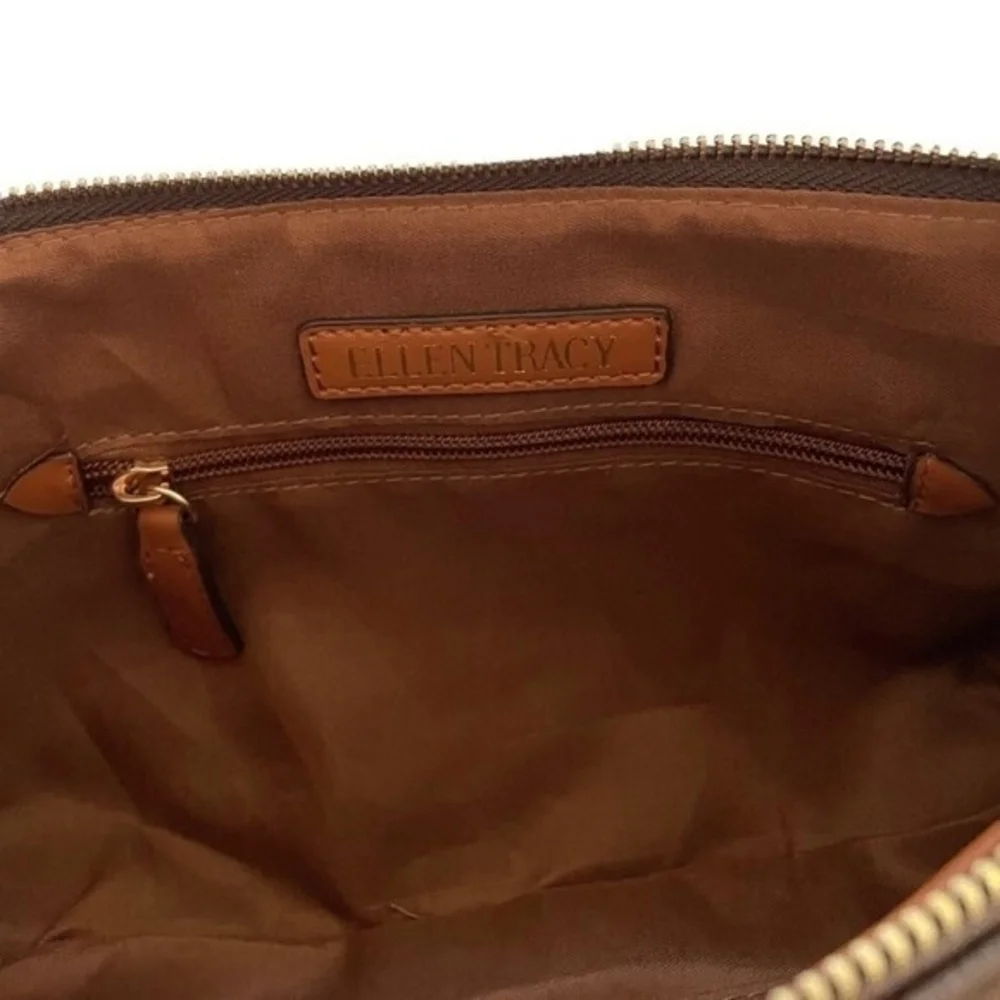 ELLEN TRACY Brown Signature Print Baguette Shoulder Bag NWT Vegan Leather
